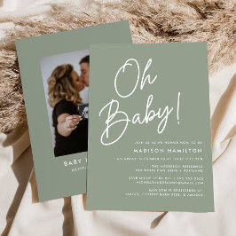 Invitación Oh Baby Script Sage Green Photo Baby Shower