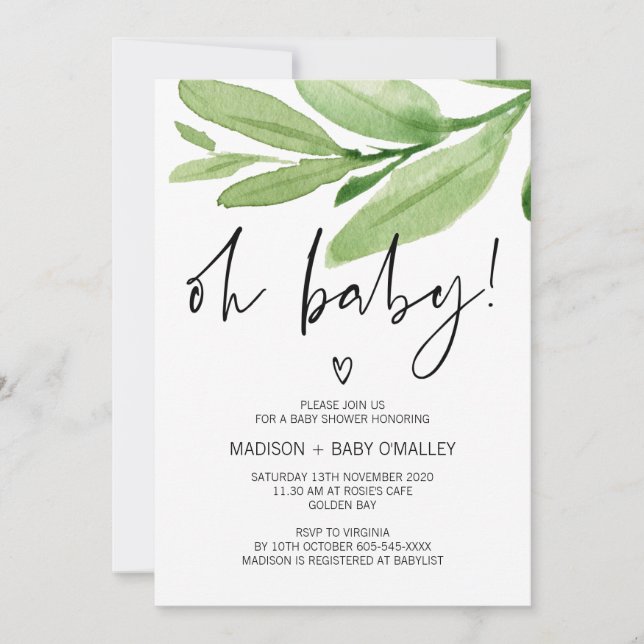 Invitación Oh Baby Shower Género Neutral Boy Chica Shower (Anverso)