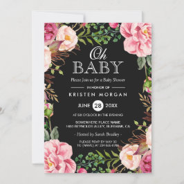 Invitación Oh Baby Shower Modern Beautiful Floral Wreath Wrap