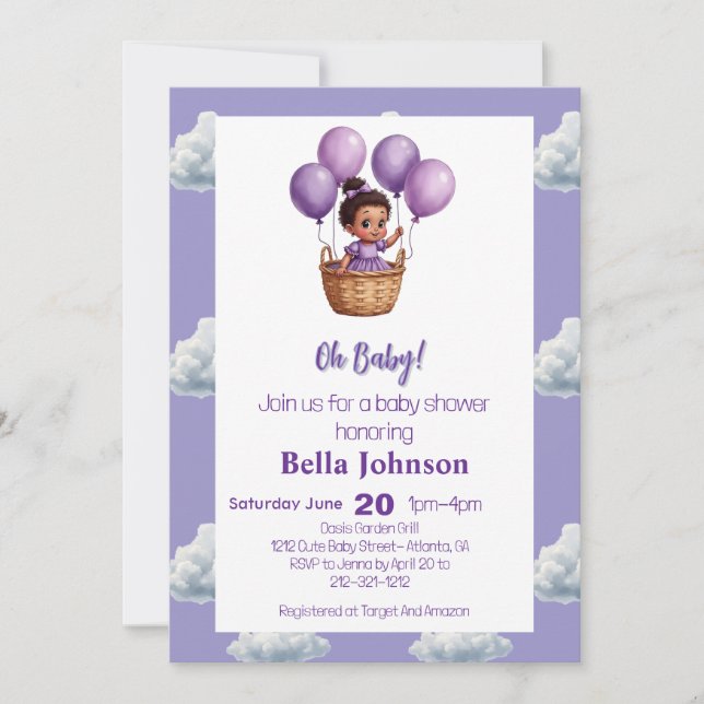 Invitación Oh Baby Shower Purple (Anverso)