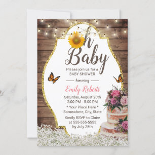 Invitación Oh Baby Shower Rustic Floral Cake Sunflower