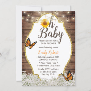 Invitación Oh Baby Shower Rustic Floral Sunflower Mariposa
