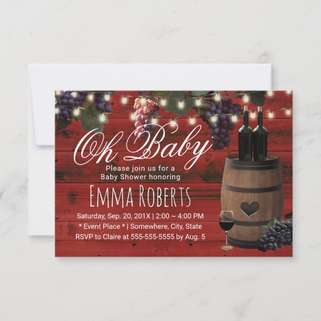 Invitación Oh Baby Shower Rustic Wine Barrel Country Red Barn (Anverso)