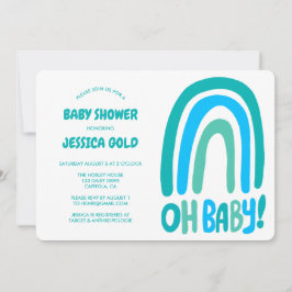 Invitación OH BABY SHOWER Sweet Blue Rainbow PERSONALIZADO QR