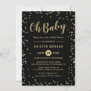 Invitación Oh Baby Shower Trendy Black Gold Purpurina Dots