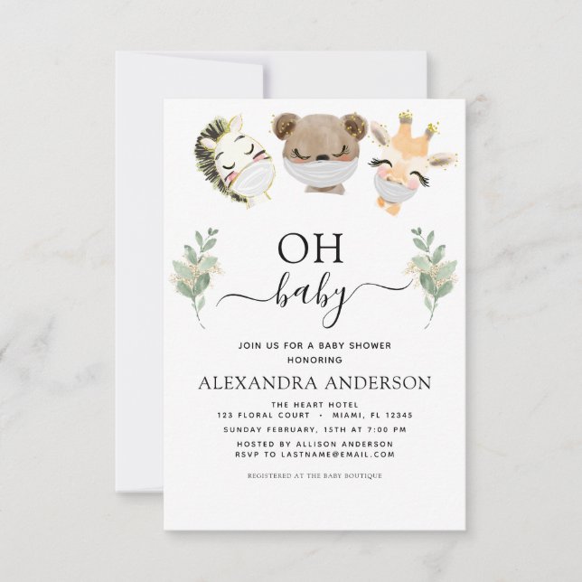 Invitación Oh Baby Shower Woodland Eucalyptus (Anverso)