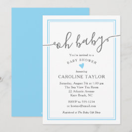 Invitación Oh Baby Simple Blue Heart Boy Baby Shower