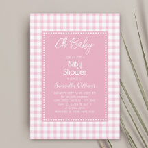 Oh Baby Simple Retro Rosa Gingham Chica Baby Showe