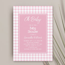 Invitación Oh Baby Simple Retro Rosa Gingham Chica Baby Showe