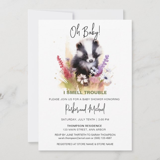 Invitación Oh Baby Skunk Woodland Animal Baby Showers (Anverso)