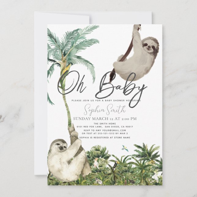 Invitación Oh Baby Sloth Jungle Baby Shower (Anverso)