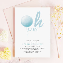 Invitación Oh Baby Soft Pastel Blue Balloon Baby Boy Shower