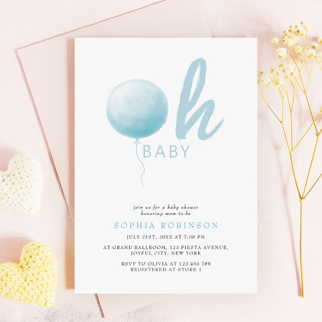 Invitación Oh Baby Soft Pastel Blue Balloon Baby Boy Shower (Subido por el creador)