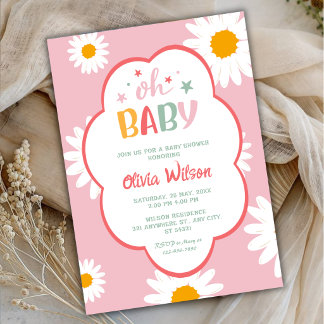 Invitación Oh Baby Soft Pink Daisy Baby Girl Shower