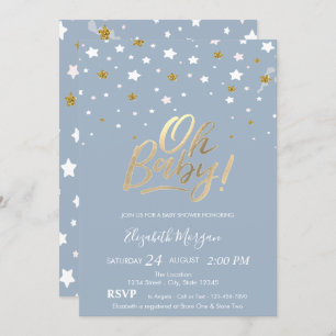 Invitación Oh Baby Stars Dusty Blue Baby Shower