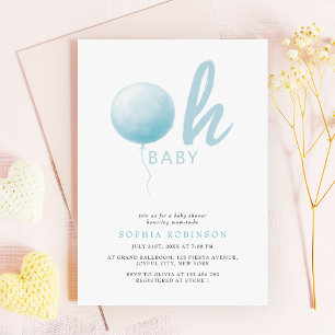 Invitación Oh Baby Suave Globo Azul Pastel Shower Niño
