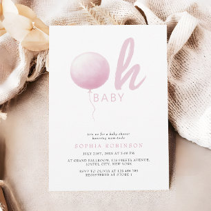 Invitación Oh Baby Suave Globo Rosa Pastel Shower de Niña