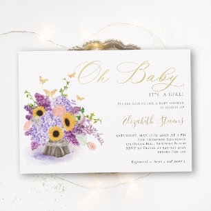 Invitación Oh Baby Sunflowers Rústicos Mariposas Baby Shower