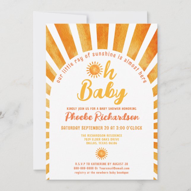 Invitación Oh Baby Sunshine Bohemian Whimsical Baby Shower (Anverso)