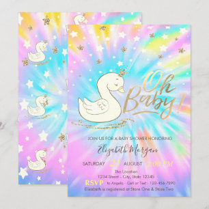 Invitación Oh Baby Swan Crown Stars Tie Dye Baby Shower