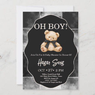 Invitación Oh Baby Teddy Bear Baby Shower Blanco y Negro