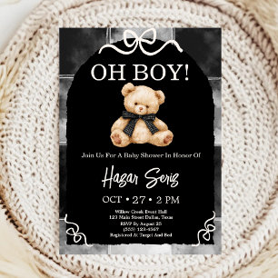 Invitación Oh Baby Teddy Bear Baby Shower Negro Y Blanco