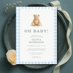 Invitación Oh Baby Teddy Bear Gingham Baby Shower en Español