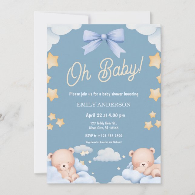 Invitación Oh Baby Teddy Bear Twinkle Little Star Baby Shower (Anverso)