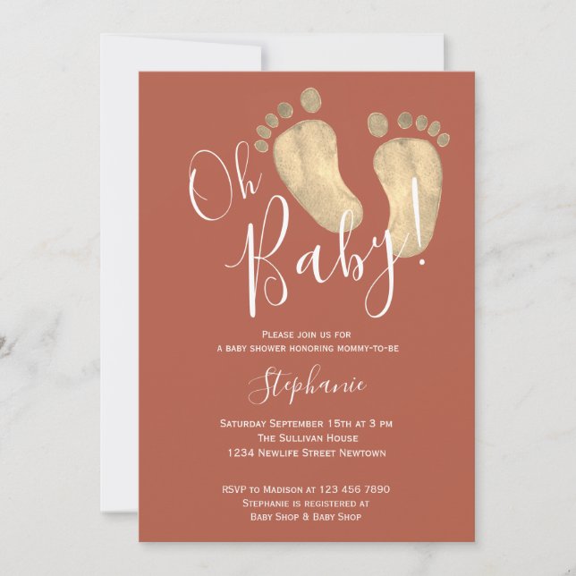 Invitación Oh Baby Terracotta Baby Shower (Anverso)