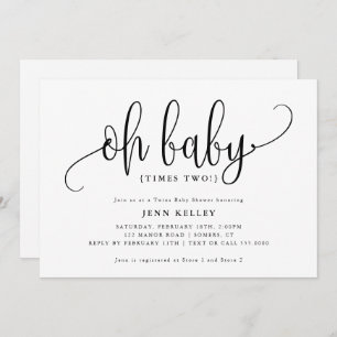 Invitación Oh Baby Times Two, Twins Calligraphy Baby Shower