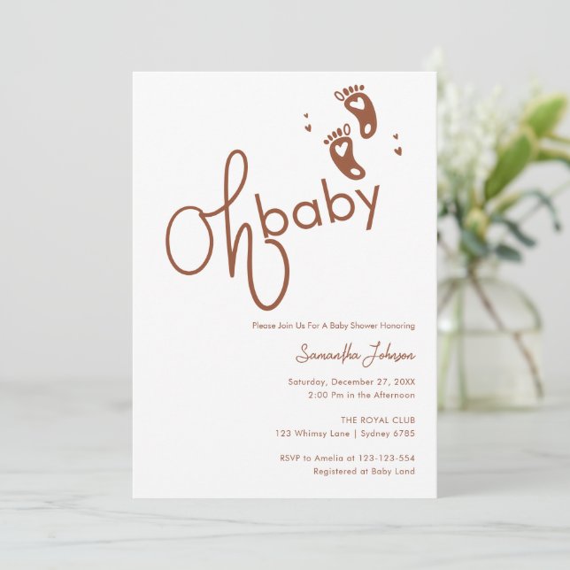 Invitación Oh Baby Trendy Script Género Neutral Ducha para be (Anverso de pie)