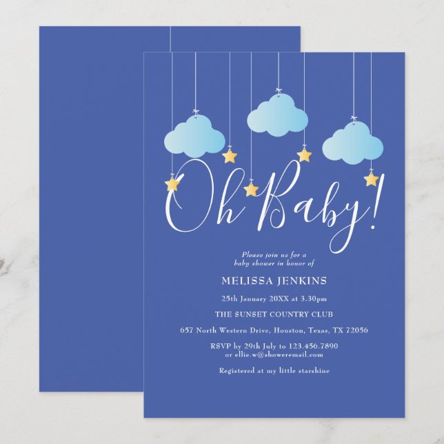 Invitación Oh Baby Twinkle Twinkle Baby Boy Shower / Sprinkle (Anverso / Reverso)