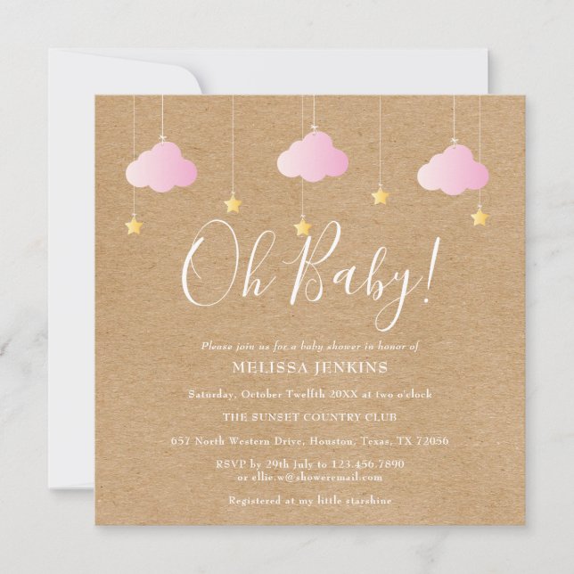 Invitación Oh Baby Twinkle Twinkle Baby Girl Shower Rustic (Anverso)