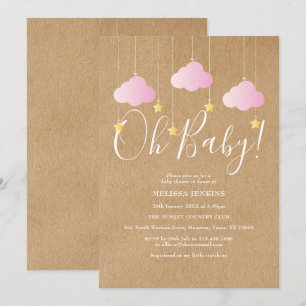 Invitación Oh Baby Twinkle Twinkle Baby Shower Rosa Rústico