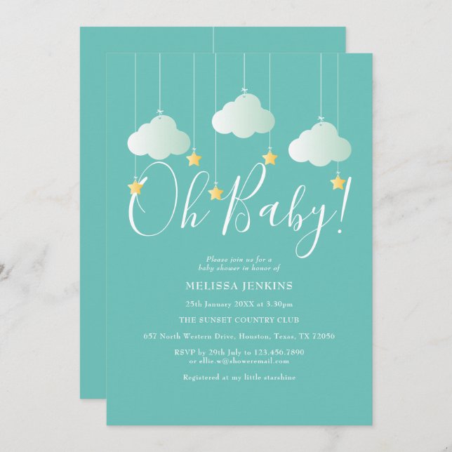 Invitación Oh Baby Twinkle Twinkle Baby Shower / Sprinkle (Anverso / Reverso)