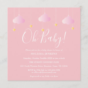 Invitación Oh Baby Twinkle Twinkle Fiesta de Bebé Rosa