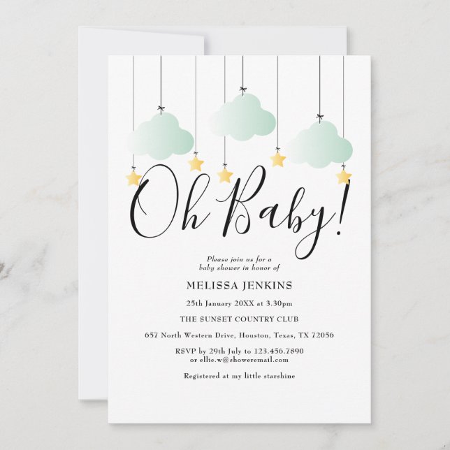 Invitación Oh Baby Twinkle Twinkle Green Baby Shower Sprinkle (Anverso)