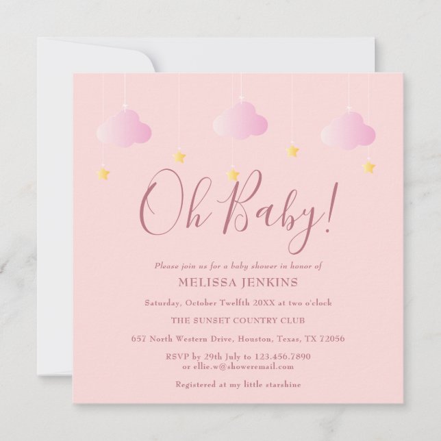 Invitación Oh Baby Twinkle Twinkle Pink Baby Shower (Anverso)