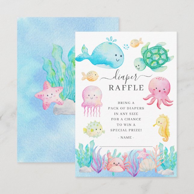 Invitación Oh Baby Under Sea Diaper Raffle (Anverso / Reverso)