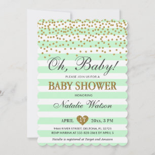 Invitación Oh Baby Verde Menta y Dorado Baby Shower Neutral