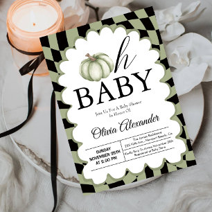 Invitación Oh Baby Verde Oliva Cuadriculado Baby Shower