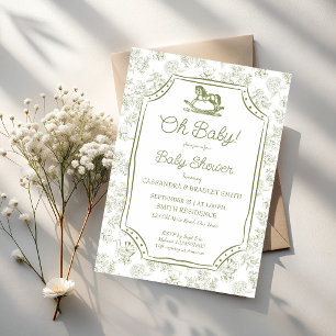 Invitación Oh baby verde salvia caballo mecedor baby shower