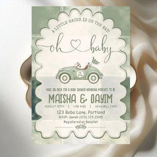 Invitación Oh Baby Verde Salvia Little Racer Baby Shower