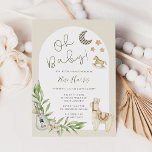 Invitación Oh Baby Vintage Toys Género Neutral Baby Shower<br><div class="desc">Celebra a la futura ama con esta encantadora y caprichosa invitación a bañarse en una ducha neutra de género con un ilustracion acuarela de juguetes vintage,  zapatos de bebé,  una guitarra y un arco con vegetación eucaliptus y una llama.</div>