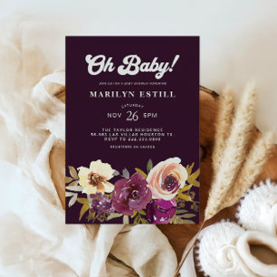 Invitación Oh Baby Watercolor Autumn Maroon Baby Shower