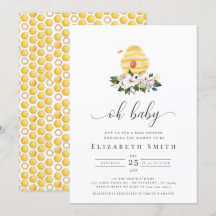 Oh Baby Watercolor Bee Yellow Floral Baby Shower