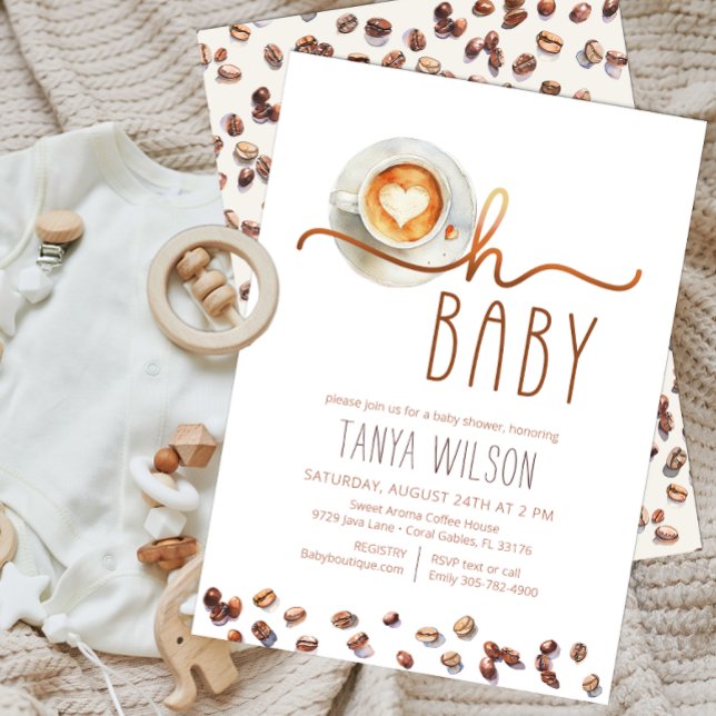 Invitación Oh Baby Watercolor Coffee Baby Shower (Oh Baby Coffee Baby Shower Invite)