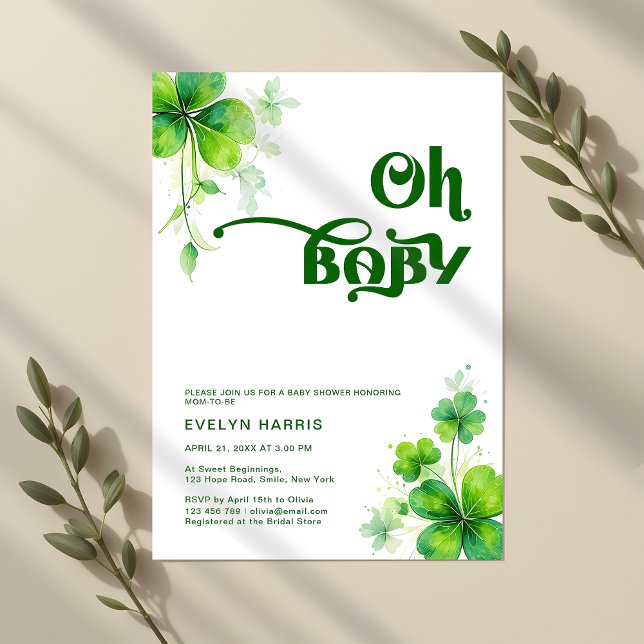 Invitación Oh Baby Watercolor Greenery Irlandés Baby Shower (Subido por el creador)