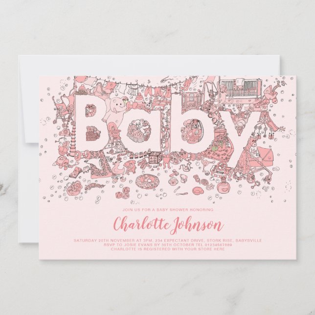Invitación Oh Baby Watercolor Pink Baby Shower (Anverso)