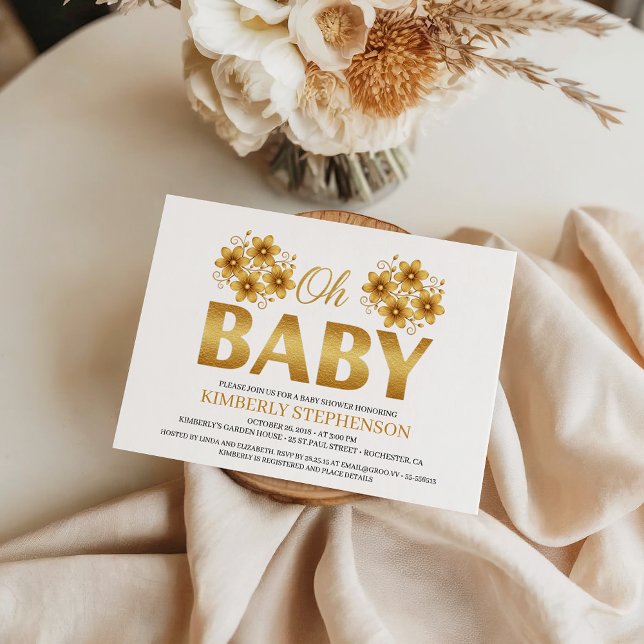 Invitación Oh Baby Watercolor Rose Gold Baby Shower (Subido por el creador)